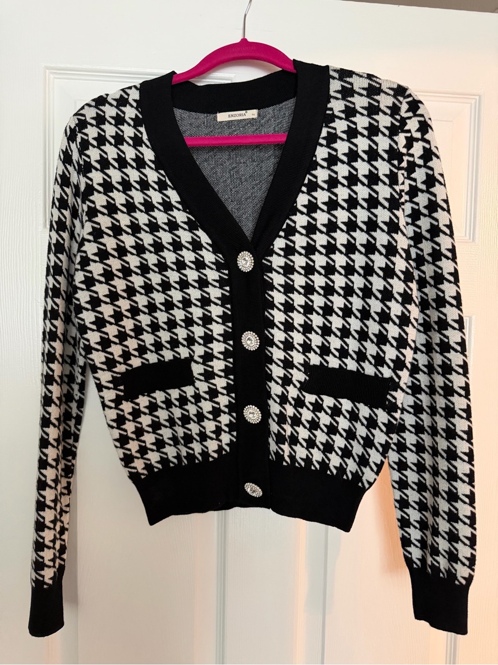 Enzoria Black & White Houndstooth Cardigan Sweater